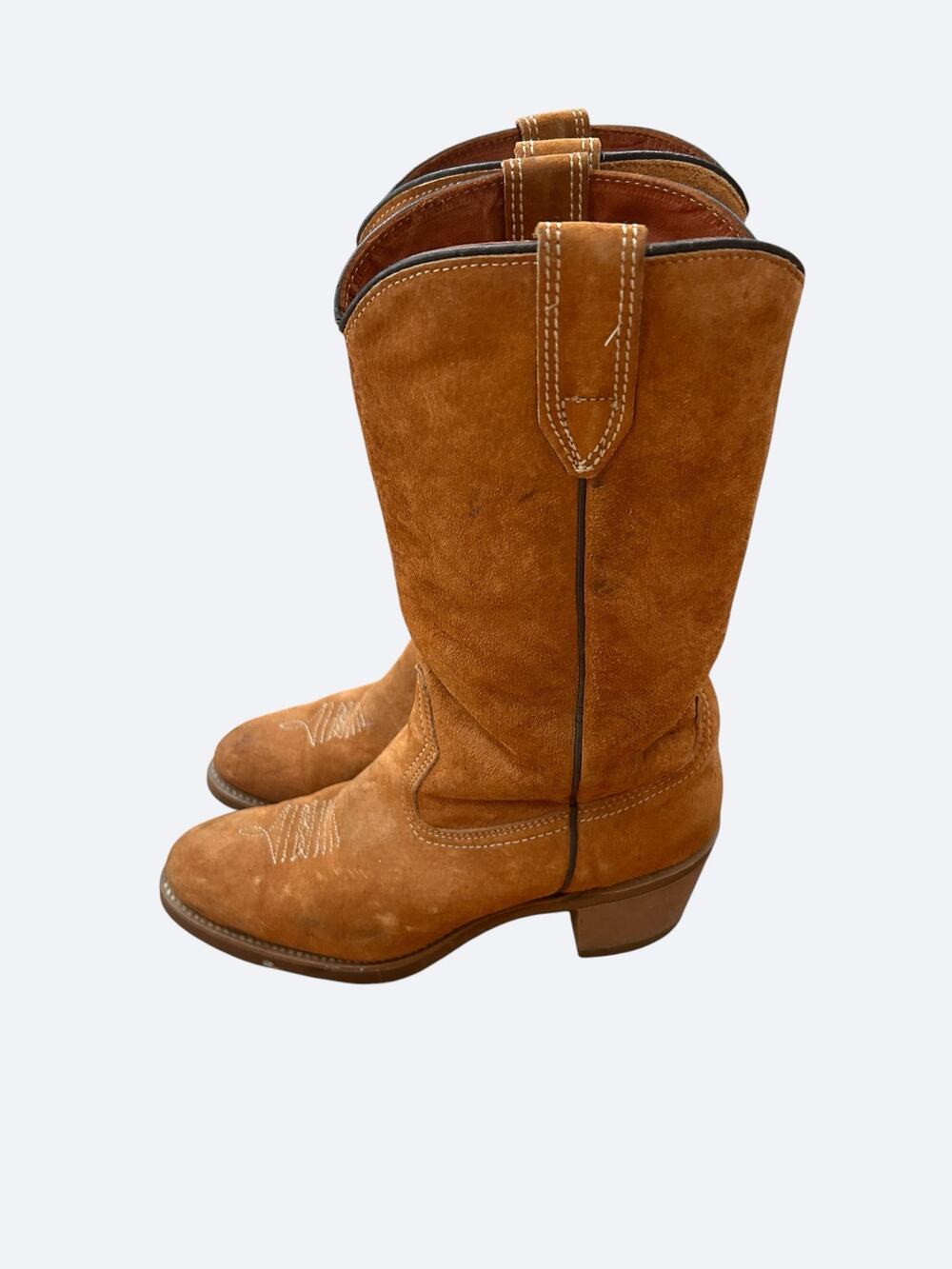 Vintage 70s Brown Suede Leather Western Cowboy Boots Women 7M Boho -